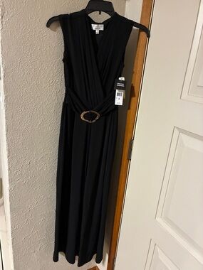 White House Black Market Black Sleeveless Maxi Dress with Decorative Buckle